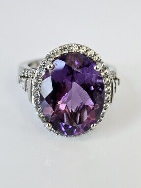 Genuine Morroccan Amethyst & White Zircon Sterling Silver Platinum Size 7!